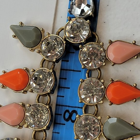 RARE! J.CREW Gold Tone Multicolor Bead Clear Rhinestone Statement Necklace 18" - Picture 9 of 9